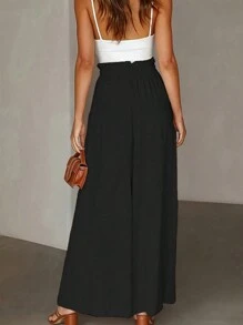 Chiquease 女士休閒實色寬腿褲