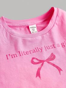 Girlism Tween Girl 2件套 白色和粉色 甜美 旅行 街拍 春夏 蝴蝶结印花 针织短袖圆领T恤和迷你裙套装 情人节 干净的女孩 可爱 - 彩色 - 查看 5