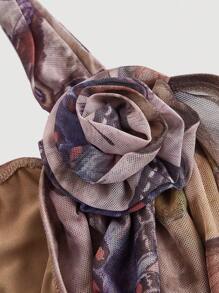 SHEIN MOD 大码不对称蝴蝶印花喇叭袖连衣裙 - 彩色 - 查看 3