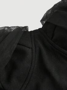 SHEIN X Garcia Sisters SHEIN MOD 加大码黑色休闲纯色针织露肩长袖修身短款女式上衣，适合舞会 - 黑色 - 查看 5