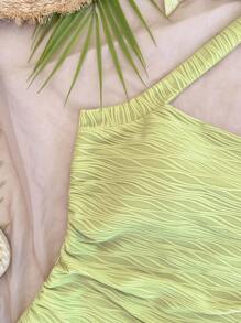 Soleia 1件女士度假露背绿色纹理针织吊带背心 - 綠色 - 查看 5