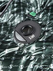 Manfinity Homme Men's Letter Print Zippered Hooded Jacket For Winter - Green - View 4