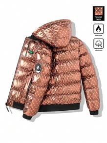 Manfinity Homme Sudadera con capucha con cierre de cremallera delantero, cordón y gráfico de letras brillante para hombre, chaqueta de invierno de moda