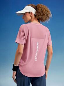 In My Nature Women Letter Print Short Sleeve Casual Crew Neck Outdoor T-Shirt & Camisole Gym Shirts