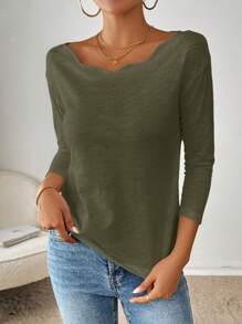 SHEIN Essnce Women Casual Loose Raglan Long Sleeve Crew Neck T-Shirt, Solid Color, Autumn