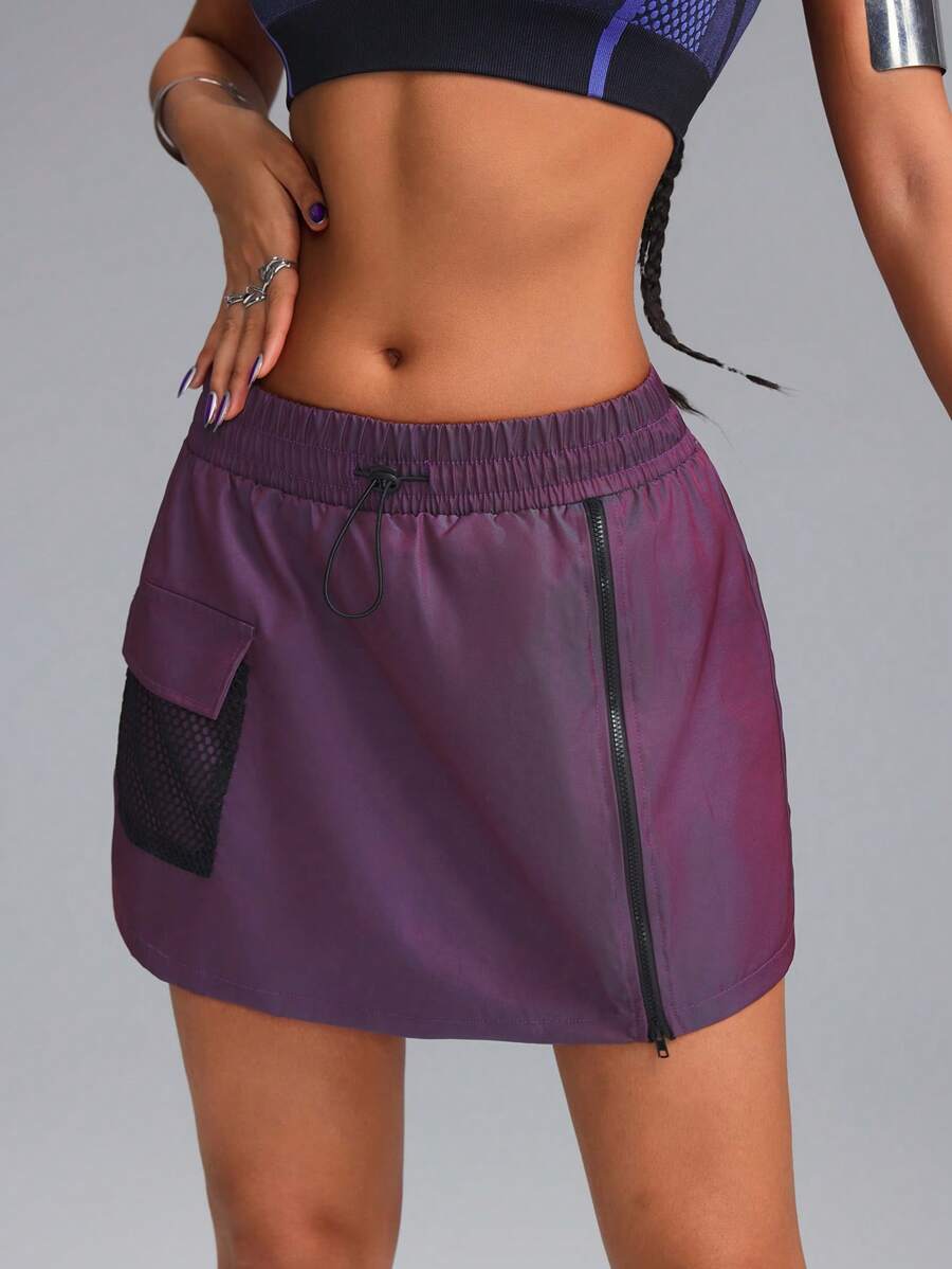 Innovista 女士运动服拼色侧开叉拉链运动短裙，配有功能性口袋裙子、网球裙、网球女装、Y2K 裙子、运动裙、女孩情人节服装， - 紫色 - 查看 1