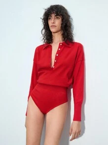 Maija Capa base de otoño/invierno para mujer en rojo oscuro, versátil, urbano y cómodo para Año Nuevo, suéter de manga larga holgado con textura y pliegues sueltos, elegante regalo para mujer en Navidad, Día de San Valentín y festivales