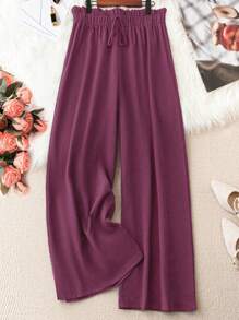 SHEIN LUNE Kích thước lớn Nếp gấp cao eo Chi tiết nút thắt Quần skinny Quần - Gỗ đỏ - Xem 3