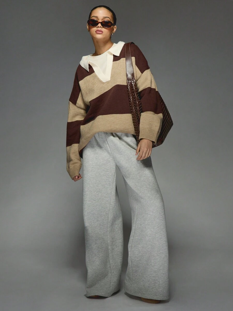 MISSGUIDED Collegiate Rugby Knit Sweater With White Collar Long Sleeve ...