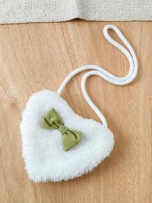 Babymeisje, 2-delige set warme Sherpa-hoodiejas met harige hartvormige tas, geschikt voor uitstapjes, herfst/winter