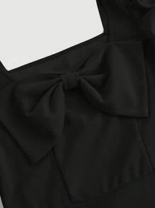 SHEIN Leap Crew Tween 女童方领蝴蝶结装饰羊腿长袖优雅连衣裙 - 黑色 - 查看 6