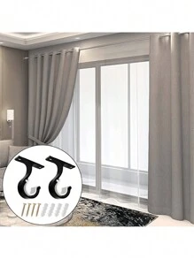 SHEIN 2pcs Adjustable Aluminum Alloy Single Rod Curtain Bracket, 20-28mm Curtain Hook Heavy Duty Fixed Rod Bracket With Screws For Curtain Or Wardrobe Rod Valentine's Day, Valentine's Day Wedding, Birthday, Bedroom Curtains
