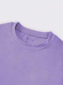 INAWLY Women's Solid Color Slim Fit Round Neck Short Sleeve Casual T-Shirt - Purple - View 4
