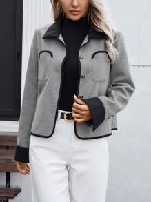 INAWLY Grey Double-Sided Short Jacket With Contrast-Color Metallic Buttons For Women - Multicolor - View 6