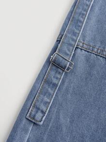 SHEIN Teen Girl Y2K Girls Denim Loose Straight Pants, Denim Pants With Pockets And Wide Legs, Kid Girls Spring And Summer Casual Vacation Country Boho Wear, Beach Outfits For Kid Girls, Western Street Wear For Girls - Dark Wash - View 3