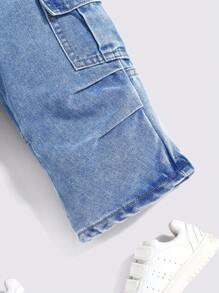 Cozy Pixies Baby Boys Stonewashed Casual Elastic Waistband Soft Work Baggy Wide Leg Denim Pants With Side Pockets,Leisure And Versatile Outdoor Wear Outfits