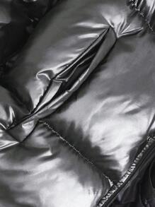 RueChic Men Solid Zip-Up Drawstring Hem Regular Padded Coat - Dark Grey - View 6