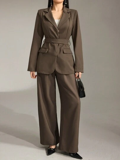 Heiryn 女士秋季休闲纯色西装外套