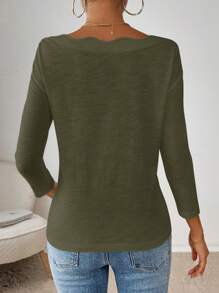 SHEIN Essnce Women Casual Loose Raglan Long Sleeve Crew Neck T-Shirt, Solid Color, Autumn
