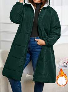 Plus Size Front Zipper Long Sleeve Pocket Minimalist Hooded Winter Clothes Jacket