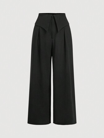 SHEIN MOD Pantalon droit élégant de grande taille avec pli à la taille, polyvalent pour le trajet domicile-travail