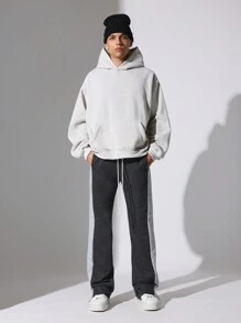 SUMWON Premium Flare Fit Athletic Sweatpants With Side Panel Contrast Drawstring Waist Fall Winter Casual Loungewear Athleisure Gym Workout Pants - Grey - View 3