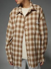 MISSGUIDED Distressed Oversized Flannel Plaid Button-Down Shirt Grunge Style Frayed Hem Fall Winter Casual Streetwear - Multicolor - View 5