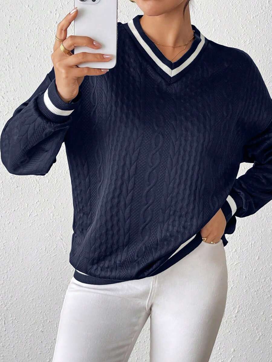 INAWLY Women's Loose Casual Colorblock Trim Sweatshirt Pullover Fall - Royal Blue - View 1