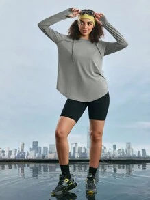 In My Nature Women Plain Color Long Sleeve Minimalist Hooded Outdoor Sweatshirt, Casual Everyday Wear - Light Grey - View 10