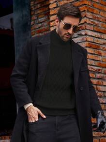 Manfinity CityGents Jersey de cuello alto de unicolor, de manga larga, sencillo y de punto, para uso casual diario de hombres