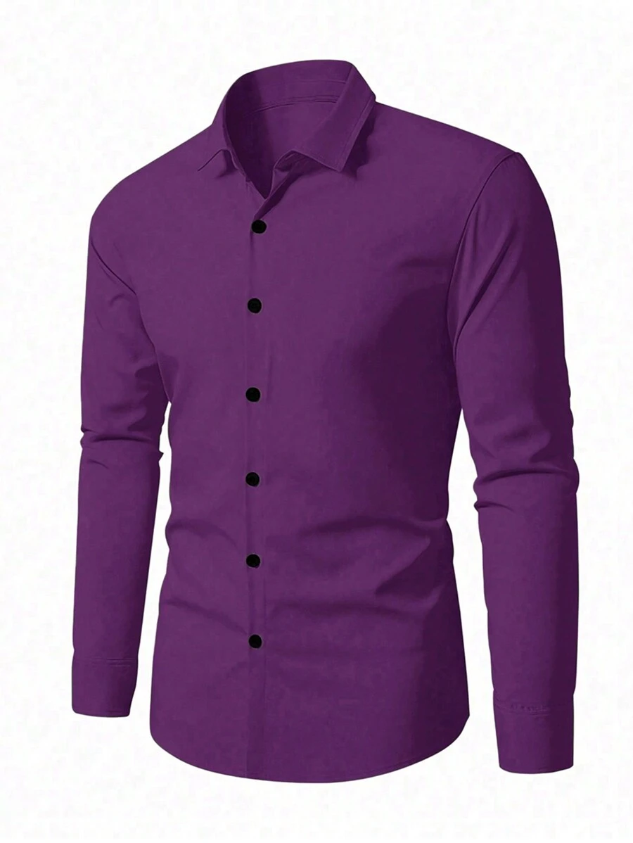 Manfinity Homme Parte superior informal de manga larga de un solo abotonado de unicolor para hombre