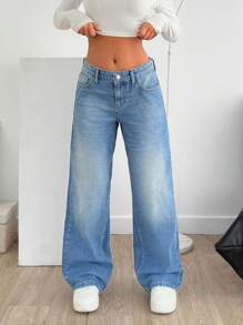 EURMUSE LOW RISE LOOSE FIT JEAN WITH LEOPARD POCKET - Medium Wash - View 2