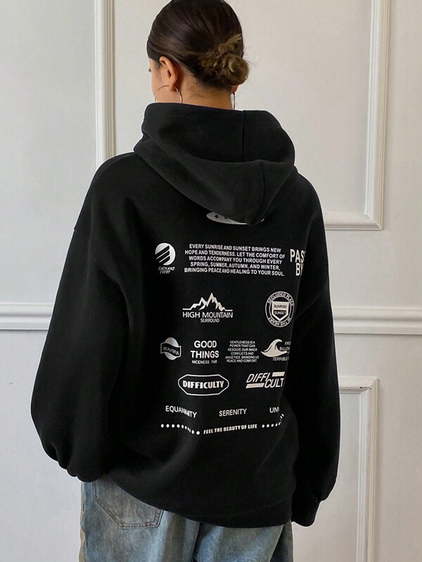 DAZY هوديي أسود فضفاض وعادي من الفليس الجديد للنساء، ملابس نسائية للخريف