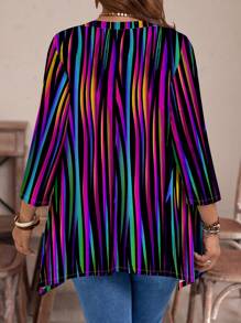 EMERY ROSE Casual Minimalist Rainbow Pattern Loose Fit Crew Neck Long Sleeve Women T-Shirt, Suitable For Autumn/Winter