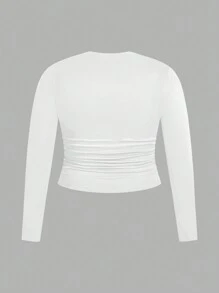 SHEIN EZwear 3 Piece Plus Size Women's Casual Solid Color Round Neck Long Sleeve T-Shirt Set - Multicolor - View 6