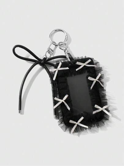 Kawaii 1 pezzo Portachiavi in stile gotico fashion Y2K, con fiocco in pizzo, chiffon e pelle nera, adatto per impiegati d'ufficio, studenti, uso quotidiano e regalo per le vacanze