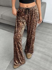 Muchica Women's Velvet Leopard Print Flared Leg Pants, New Design - Multicolor - View 1