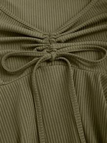 Sweetra Áo thun dài tay rút dây cổ điển Encore màu đỏ ngọt ngào mùa thu dành cho nữ - xanh quân đội - Xem 3