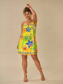 Travachic 大码波西米亚风热带印花挂脖连衣裙，适合夏季 - 彩色 - 查看 6