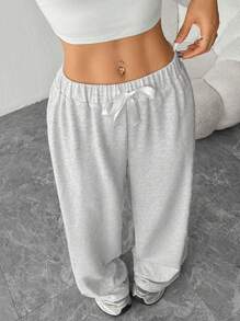 SHEIN EZwear 女士白色编织系腰宽松阔腿裤