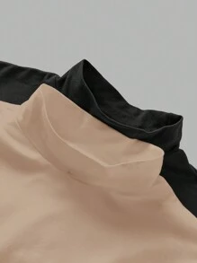 SHEIN EZwear 2 件套黑色和卡其色女式修身高领长袖打底上衣套装，适合夏季