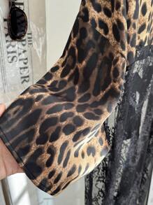 Comfortcana Plus Size Women Leopard Print Contrast Lace Top, For Summer - Multicolor - View 7