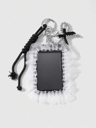 Kawaii 1 pezzo Portachiavi/pendente retrò stile gotico scuro Y2K in corda da arrampicata con nastrino in CCB lavorato a mano argentato, fiocco e pizzo bianco, adatto per lavoratori d'ufficio, studenti, uso quotidiano, regalo di vacanza