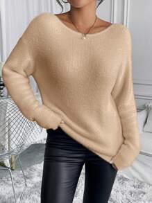 SHEIN Clasi Damen Winter Lässig eleganter französischer Stil Kunstpelz dick warm Pullover mit abnehmbarer klassischer Perlenketten Dekoration, Rücken V-Ausschnitt Design, geeignet für Feiertage, Arbeit, Ausgänge, Partys, Treffen und Einkaufen. - Aprikosenfarben - Übersicht 6