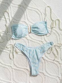 SHEIN Swim Summer Women's Vacation Jacquard Ruched Sexy Bikini Set