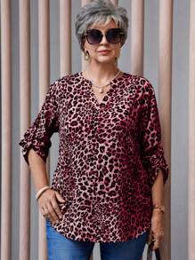 EMERY ROSE Plus Size Dames Luipaard Print Lange Mouw Shirt, Herfst
