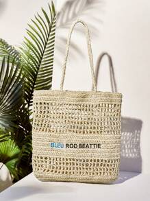 SHEIN VCAY Women's Vacation Travel Beach Tote Shoulder Bag, Straw Woven - Beige - View 2