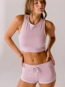 Aralina Dance Edge Jersey Pink Cozy Cropped Lounge Set - Khaki - View 7