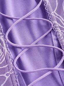 SHEIN ICON Pleated Bust Lace Patchwork Layered Backless Criss-Cross Strap Slip Dress - Purple - View 4