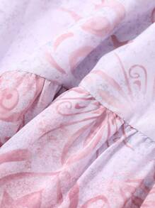 DAZY Vestido midi con mangas abullonadas y estampado floral con cinturón para la cintura para mujeres, elegante vestido de otoño